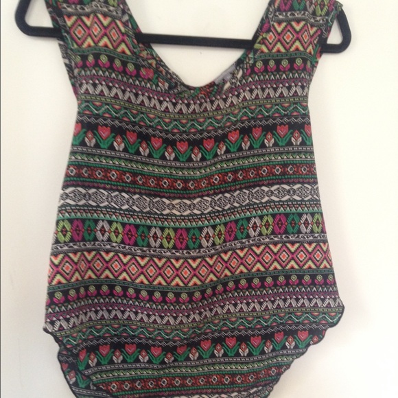 Neon tribal printed blouse with back detail