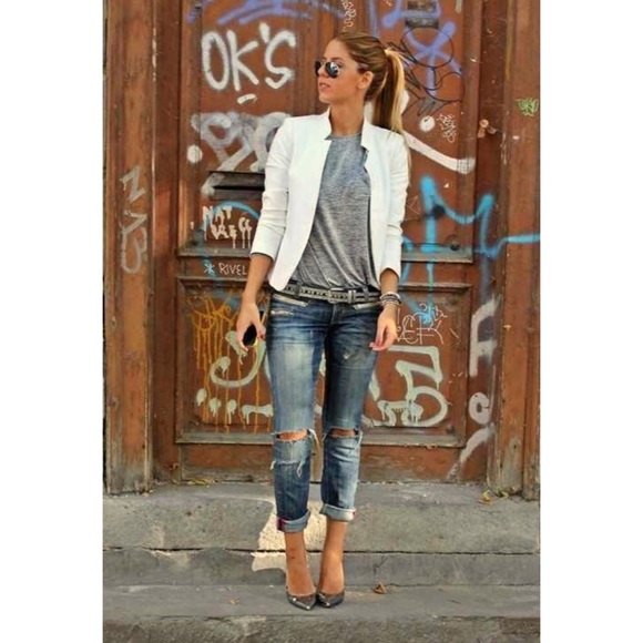 Eileen Fisher | ivory/white button up blazer