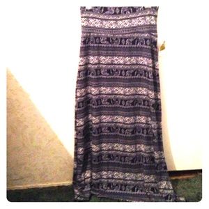 Long, navy blue skirt with white patterns