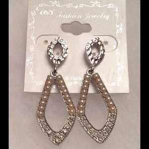 Silver tone, rhinestone/ white pearl like earrings
