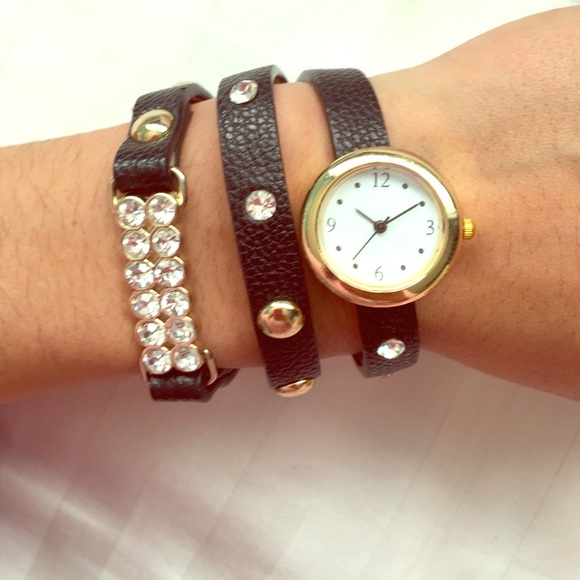 Black and gold with diamonds mini watch.