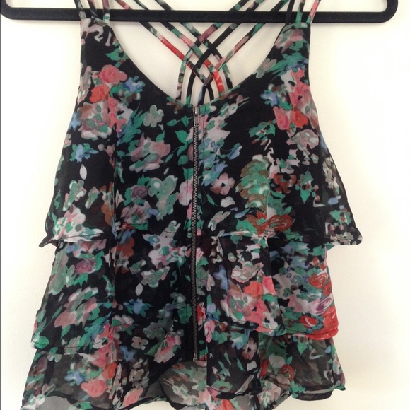 Material Girl floral zip-up blouse