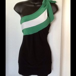 SOLD! Green black and white one shoulder top M