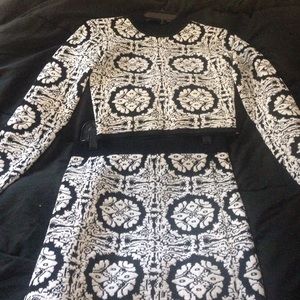 2 piece black and white printed knit dress set