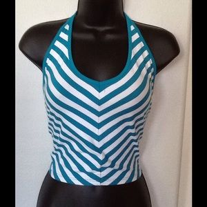 White and teal cropped halter top size M