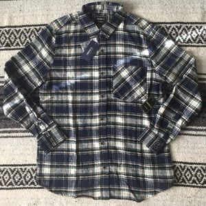 NWT Forever 21 Blue/Green/Yellow/White LS Flannel