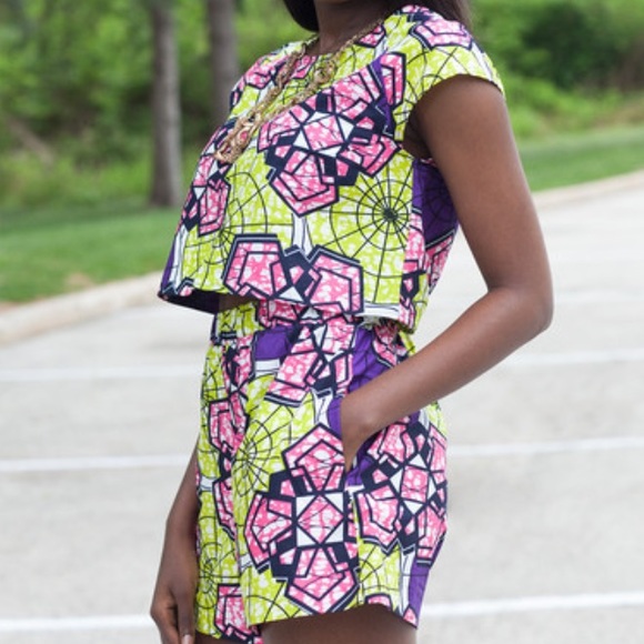D'IYANU Pants - African Print Crop Top and Shorts Set