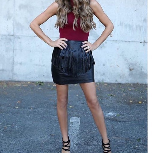 Faux Leather Fringe Skirt