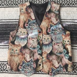 Vintage Kitty Tapestry Button-Up Vest