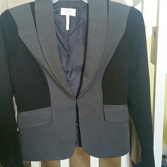 Colorblocked black and gray soft cotton blazer