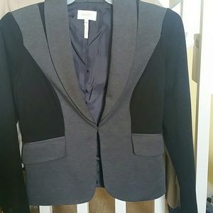Colorblocked black and gray soft cotton blazer