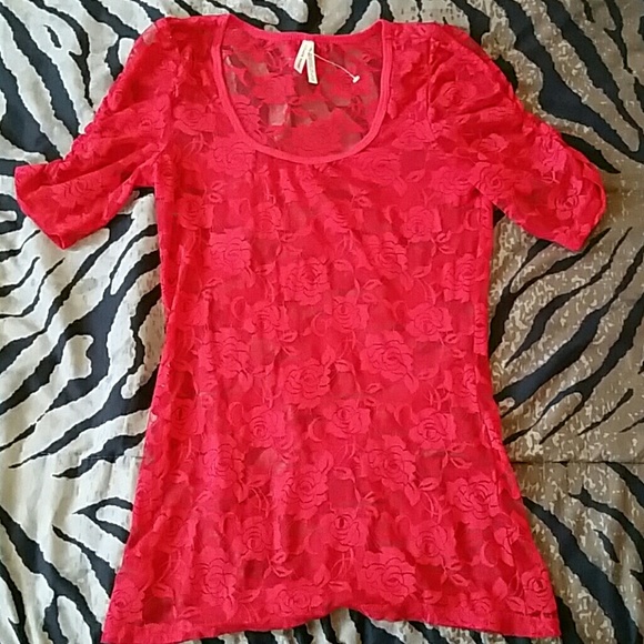 NWOT Red Rose Lace Shirt