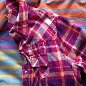 Pearl snap flannel plaid shirt