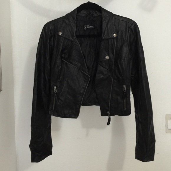 guess cropped leather jacket