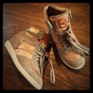 Rose Gold MK Wedge Sneakers