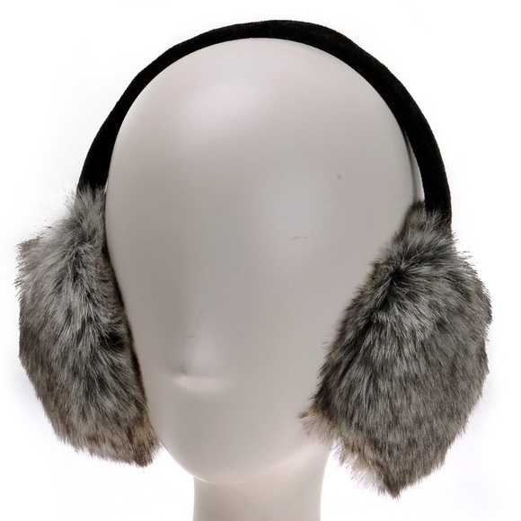 Faux fur plush fluffy earmuff headband gray NEW - Picture 4 of 4