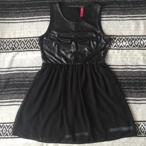 NWOT Black Faux Leather & Chiffon Strapless Dress