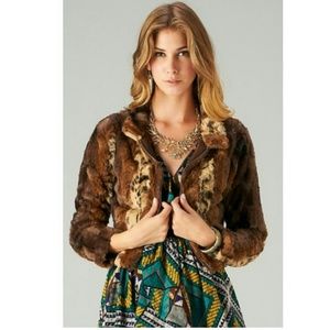 Cute cropped faux fur jacket coat leopard brown