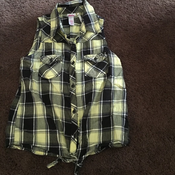 Justice kids size 12 plaid black and yellow tank