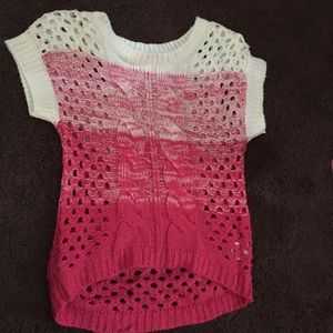 White and pink short sleeve kids sweater