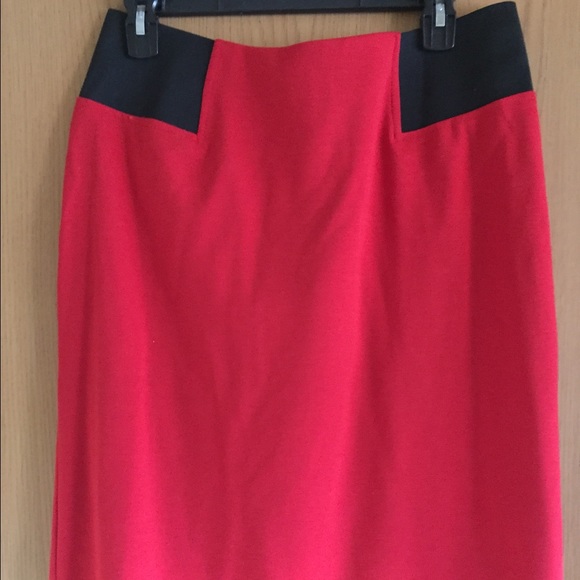 Knee length red pencil skirt