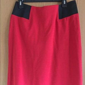 Knee length red pencil skirt