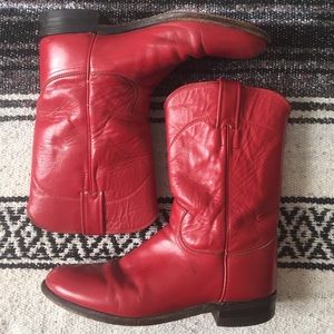 Vintage Red Leather Justin Cowboy Boots Size 8