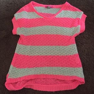Pink and gray short sleeve sweater