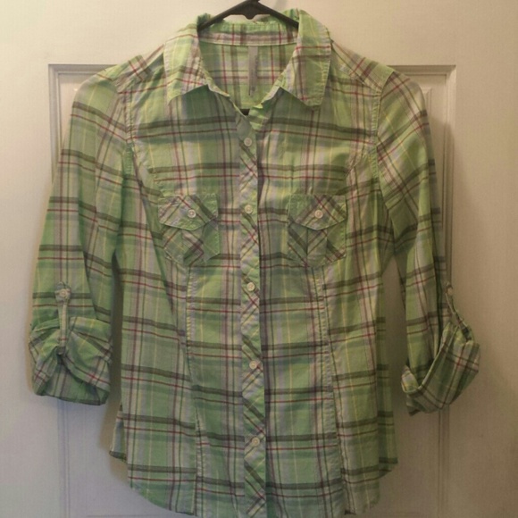 Mint green, plaid poplin, button - down shirt