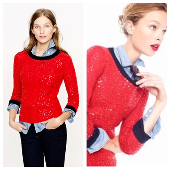 J. Crew Sweaters - J. Crew red scattered sequin sweater