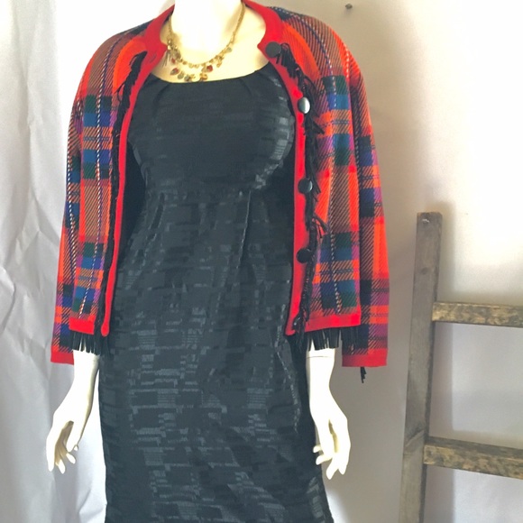 Yves St Laurent plaid fringed jacket sweater