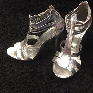 Metallic silver heels