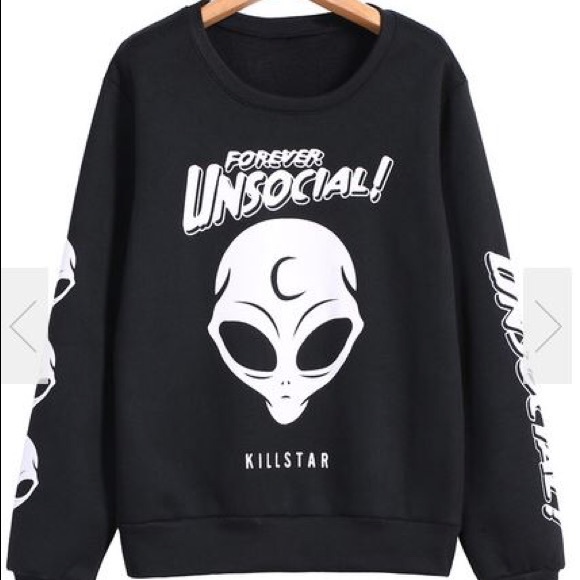 "Unsocial" black sweatshirt with white designs - Picture 1 of 3