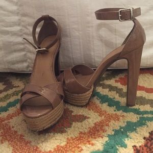 Tan peep toe heels