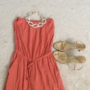 Strapless burnt orange jumpsuit, boutique brand