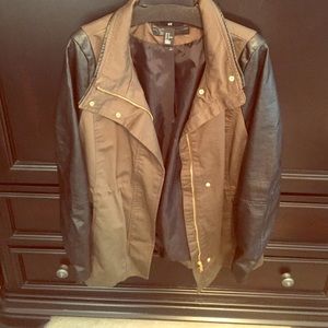 Green and Faux Leather sleeve jacket