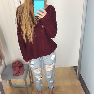 Maroon distressed sweater