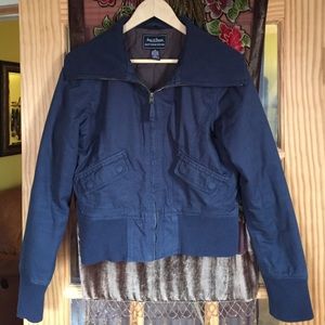 Navy Blue Cotton Bomber-Style Jacket