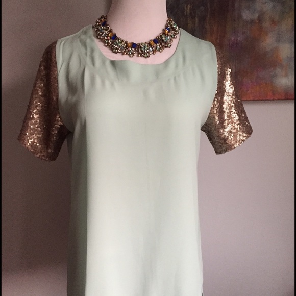 Tops - NWOT Mint sequin sleeve top