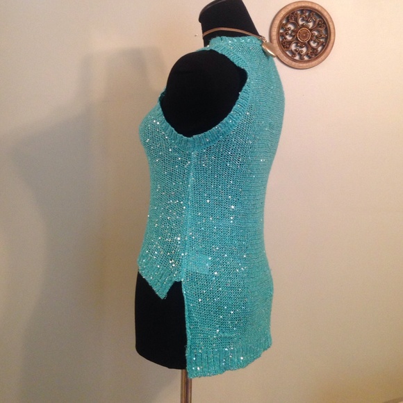 High-low blue shimmer sweater top by CREATIVE sz S - Picture 3 of 4