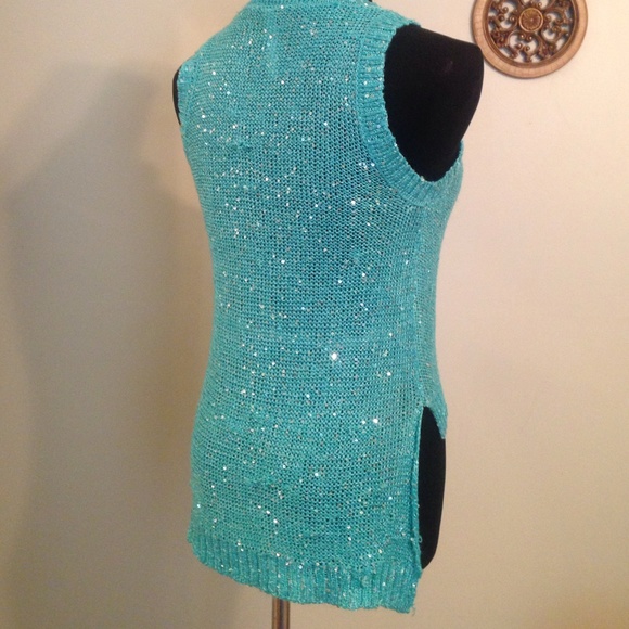 High-low blue shimmer sweater top by CREATIVE sz S - Picture 4 of 4