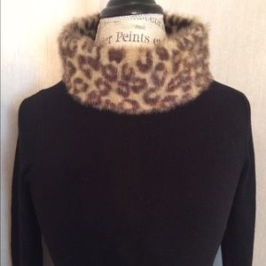 Leopard Retro Sweater with faux fur trim