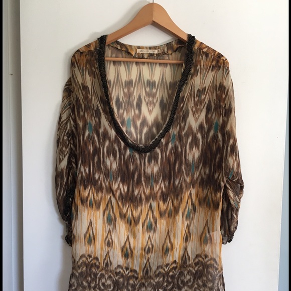 Tunic Beach Cover up with hand beaded trim