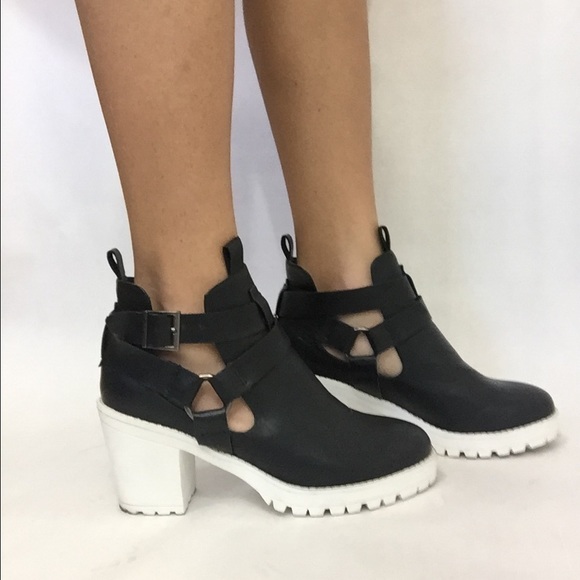 Wild Diva Shoes - Black Bootie with White sole