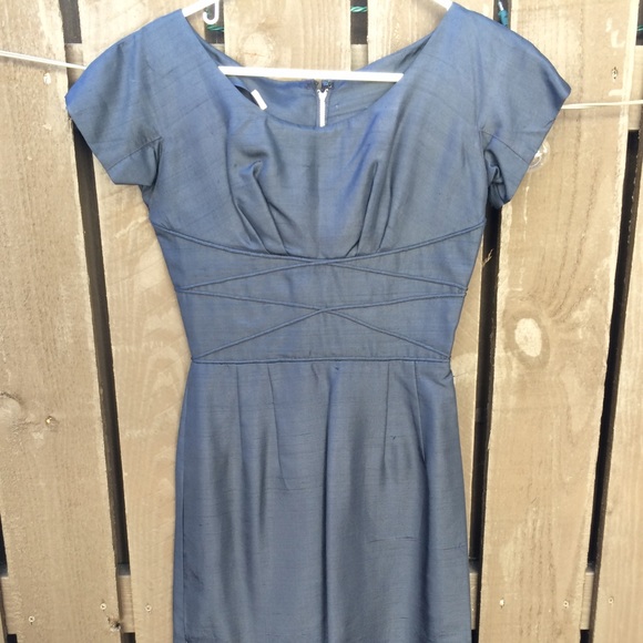 Vintage navy shantung cocktail dress.