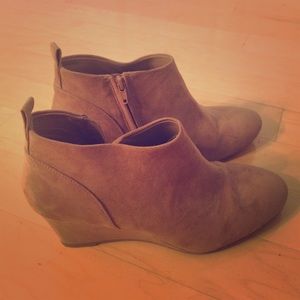 Beige wedge booties