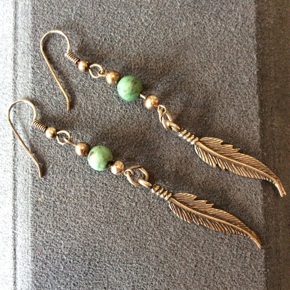Turquoise and Sterling Feather Earings
