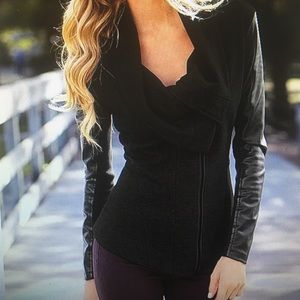 Faux leather sleeve sweater
