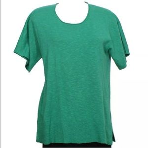Sold-Eileen Fisher Green Cotton Linen Blend Top