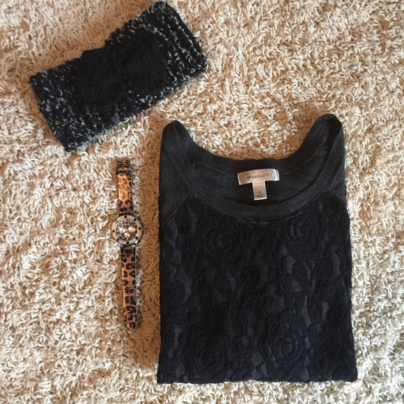 grey sweater with black rose lace
